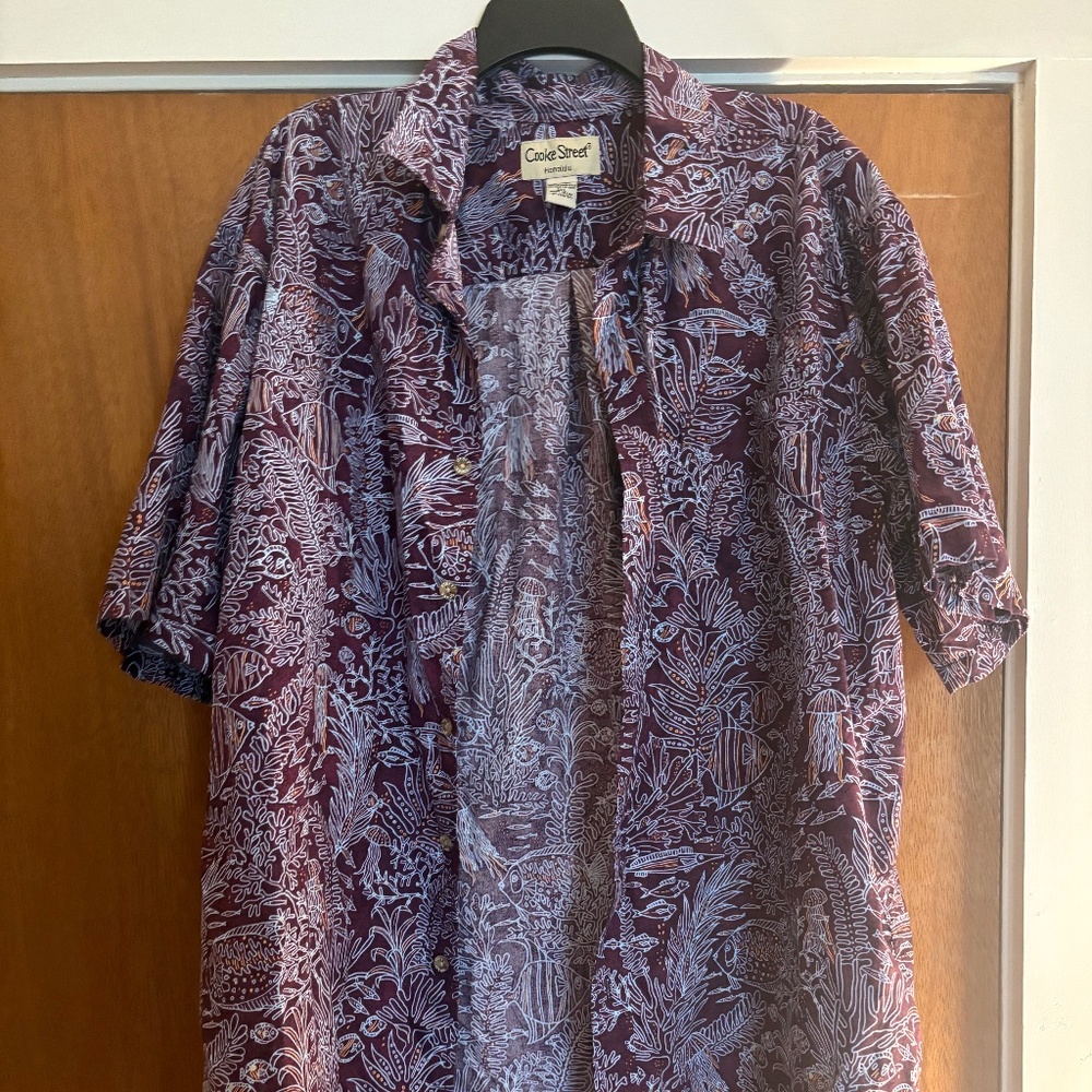 Cooke street fish and aquatics pattern button up shirt for men